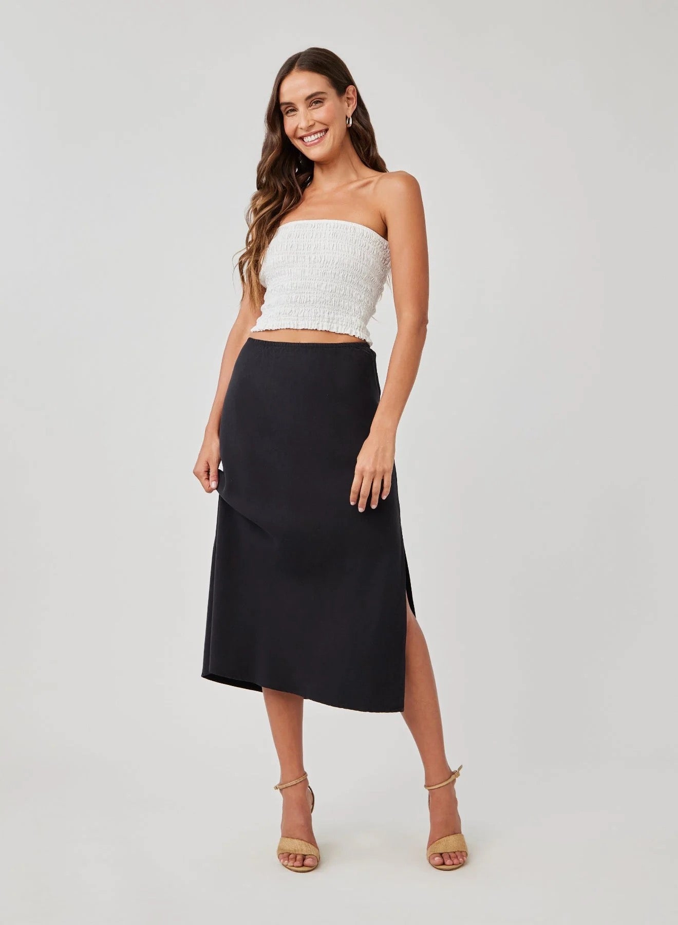 Bella Dahl Amara Side Slit Bias Skirt - BLACK