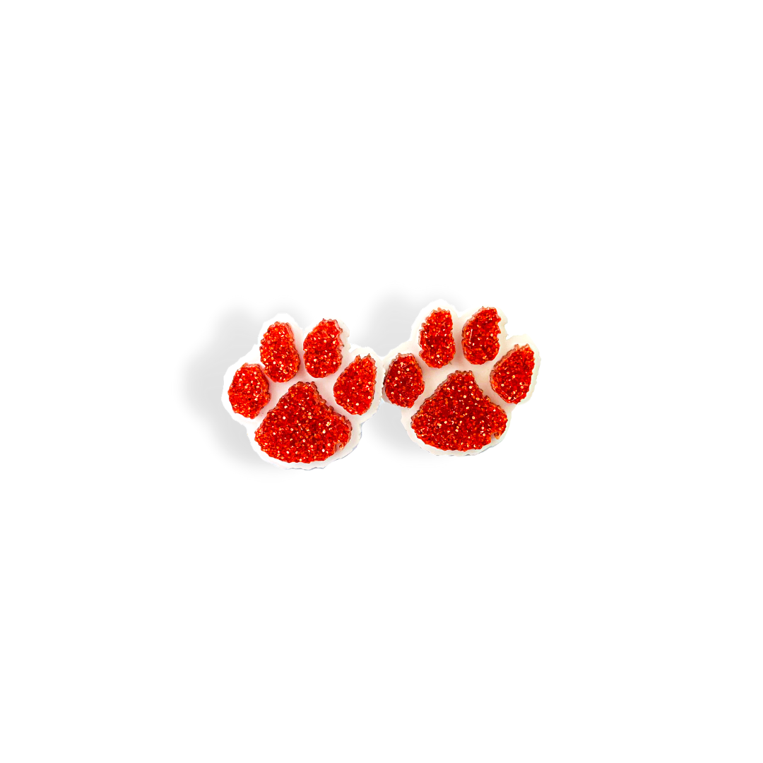 Brianna Cannon - Clemson Paw Studs Orange Glitter/White