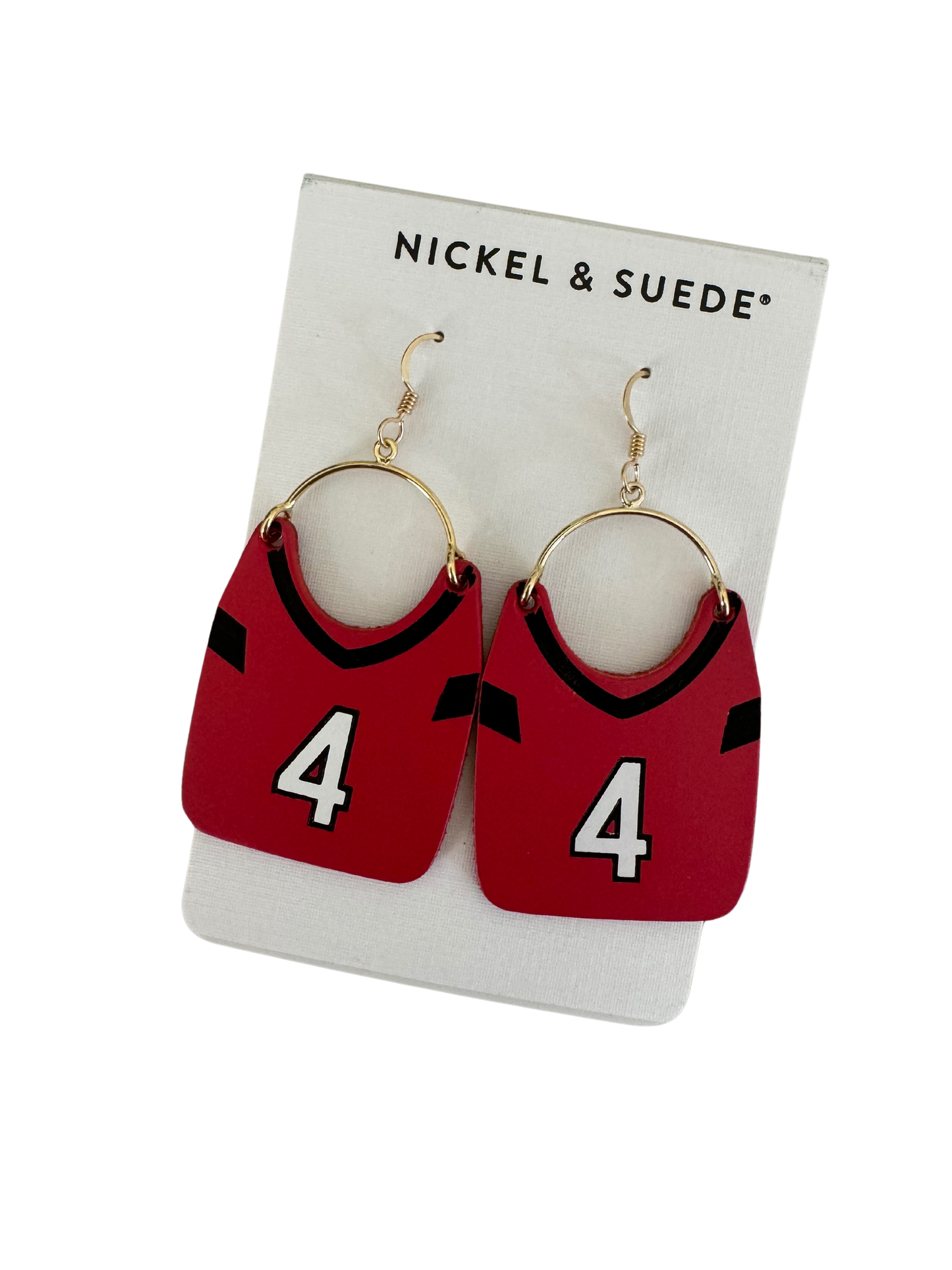 Nickel & Suede Custom Jersey Earrings #4 - RED/BLACK