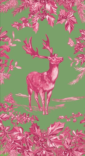 CAS Stag Toile Guest Towels RASPBERRY/SAGE