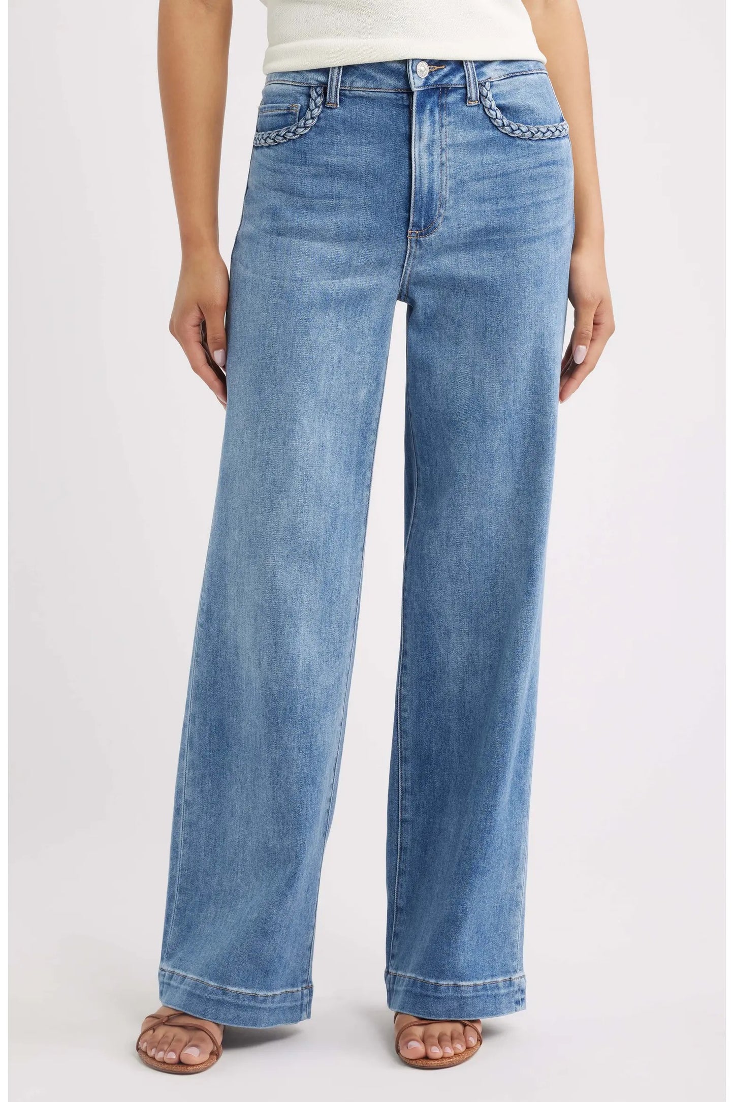 PA Anessa Braided Pocket High Waist Wide Leg Jeans ENCINO