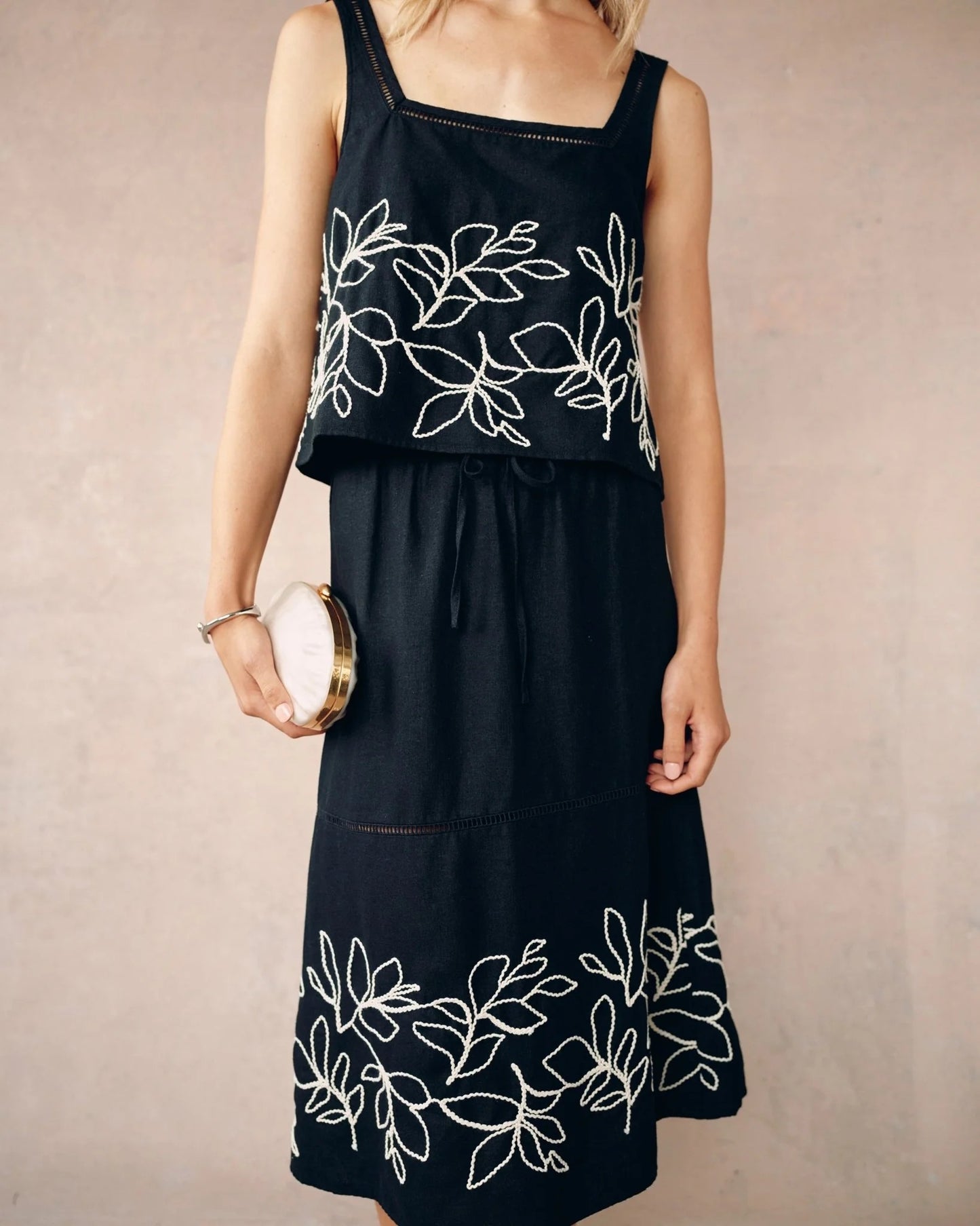 BDA Ladder Trim Midi Skirt BLACK