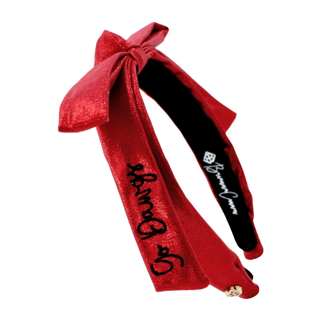 Brianna Cannon Georgia Thin Embroidered Ribbon Bow Headband RED