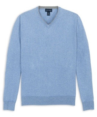 Scott Barber Cotton/Cashmere 12gg Jersey Vee - BLUE