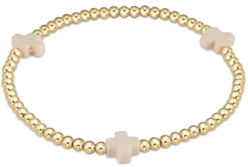 EN Signature Cross 3mm Gold Bracelet - OFF WHITE