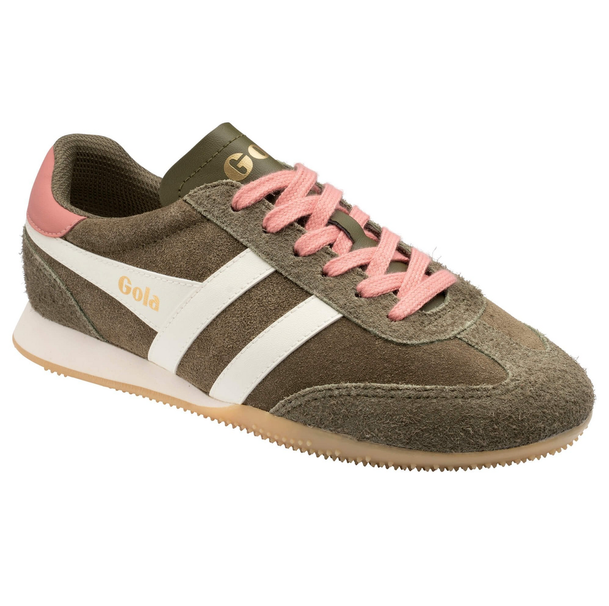 GO Sprinter Suede Sneakers KHAKI/OFF WHITE/CORAL PINK