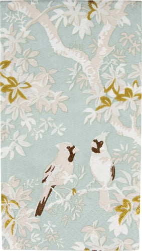 Caspari Scenic Songbirds Guest Towel - CELADON