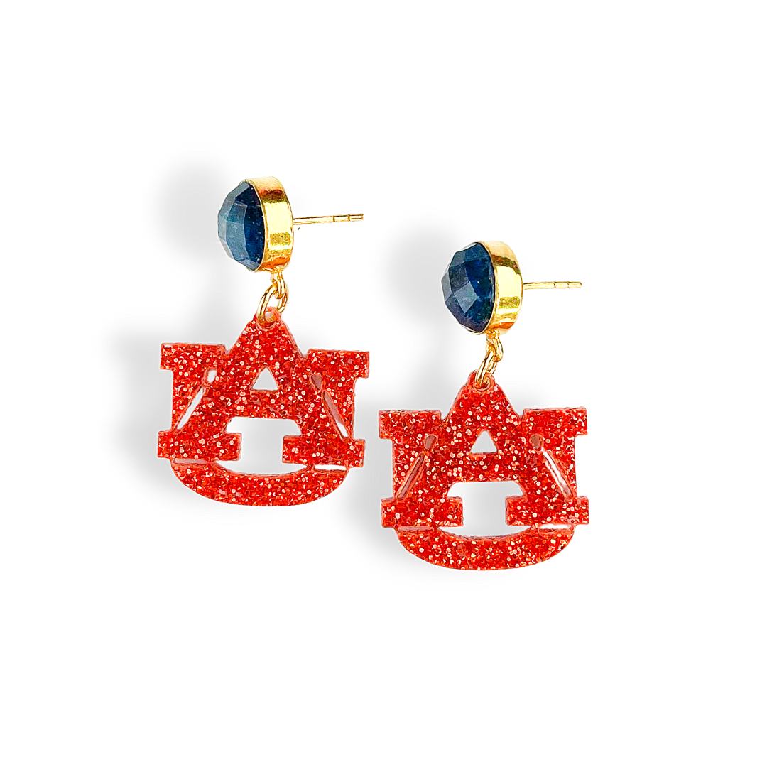Brianna Cannon - Mini Auburn AU Logo Earrings ORANGE GLITTER