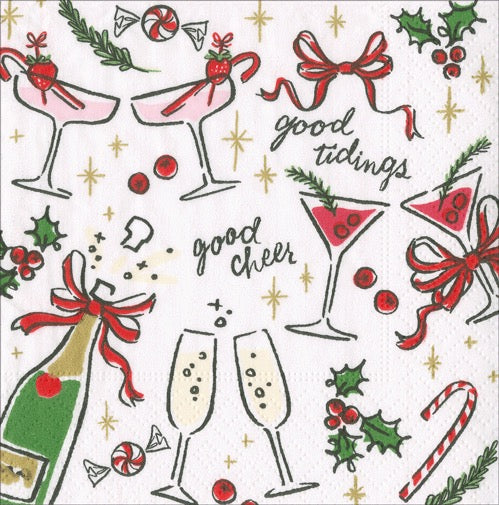 Caspari Let's Be Merry Cocktail Napkin - WHITE