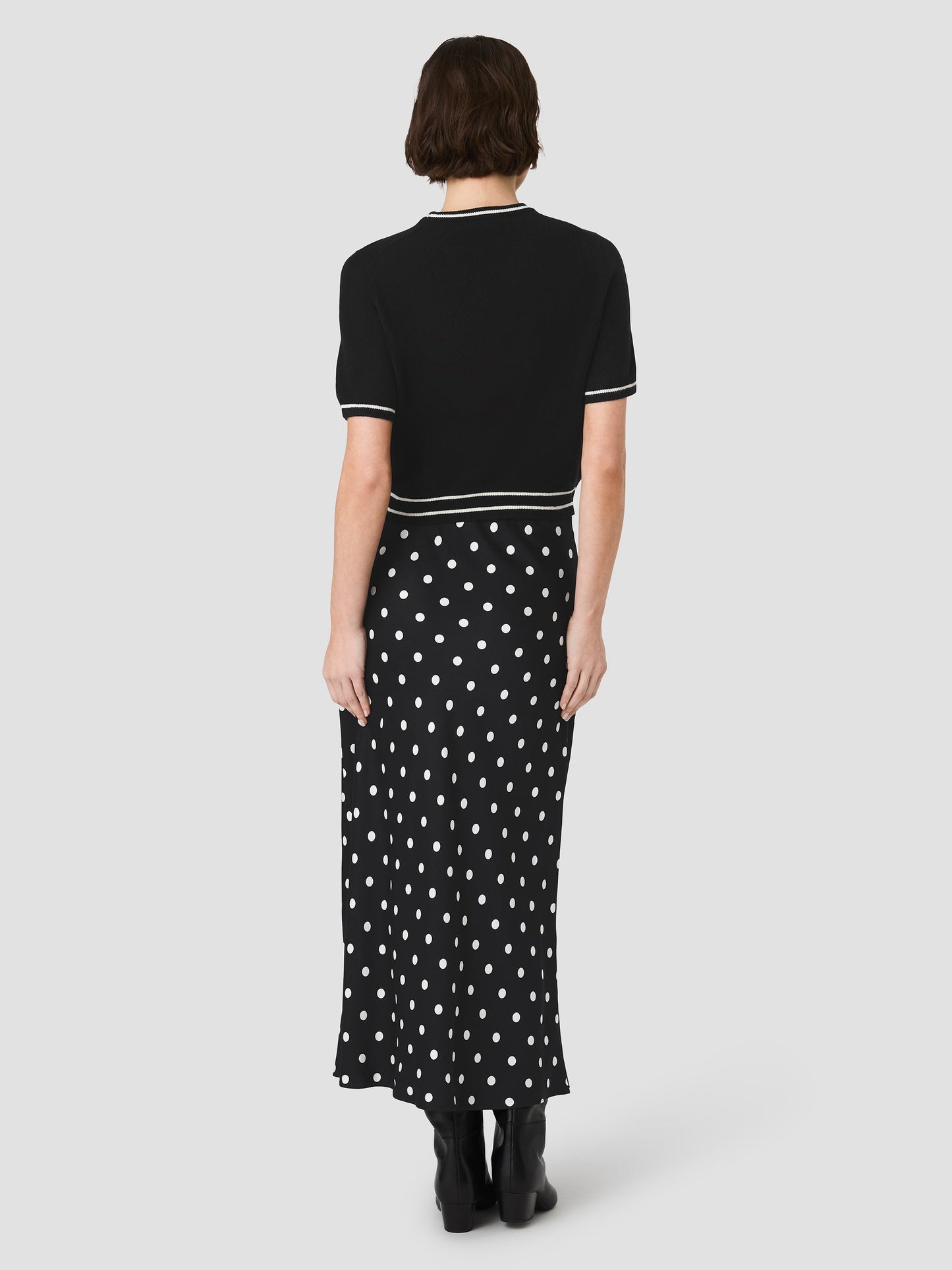 French Connection Babysoft SS Rib Stripe Top - BLACK PORCELAIN