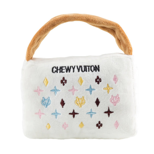 Haute Diggity Dog Chewy Vuiton Handbag Dog Toy WHITE - L