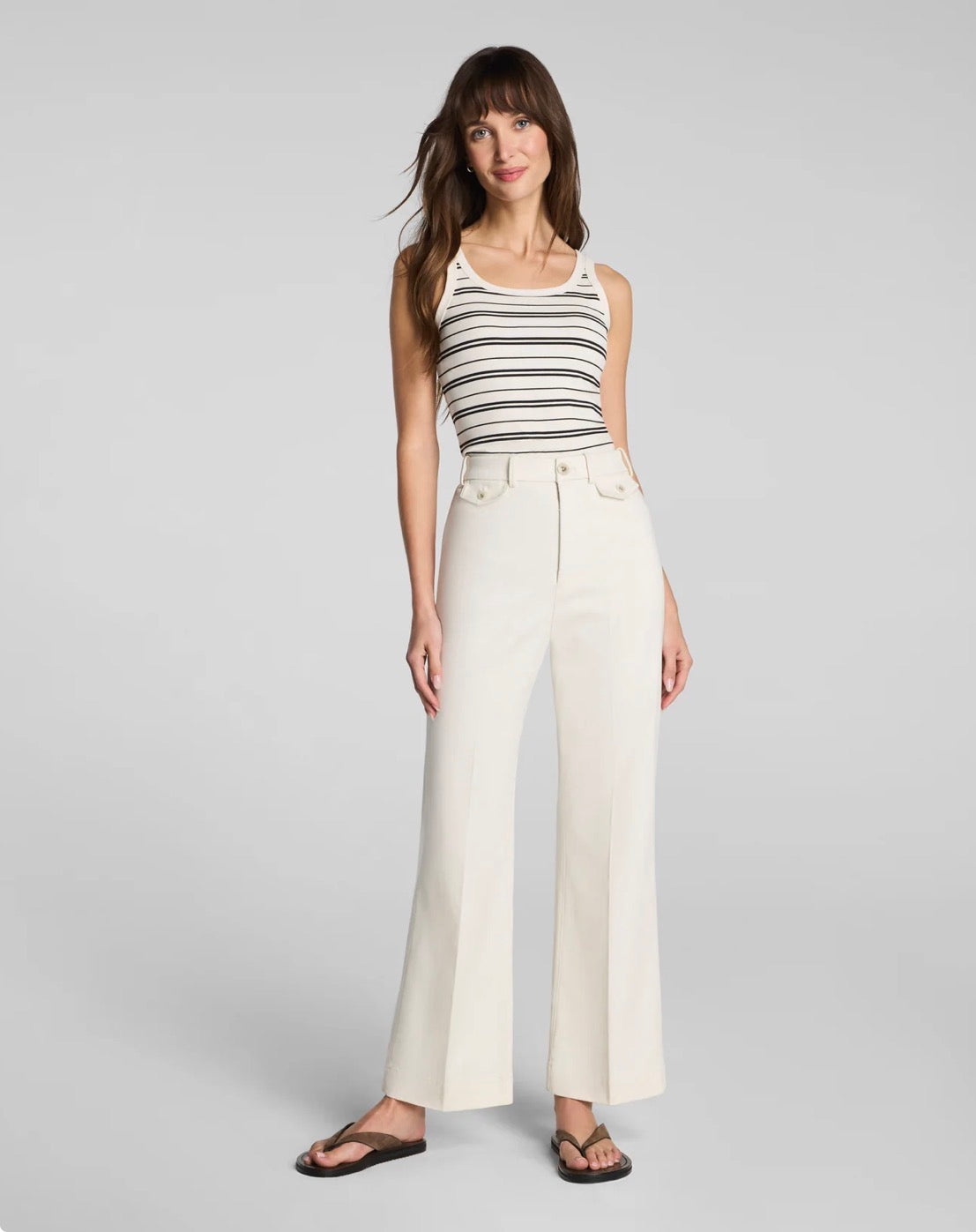 SPANX Ribbed Knit Scoop Neck Tank - LINEN/CLASSIC BLACK STRIPE