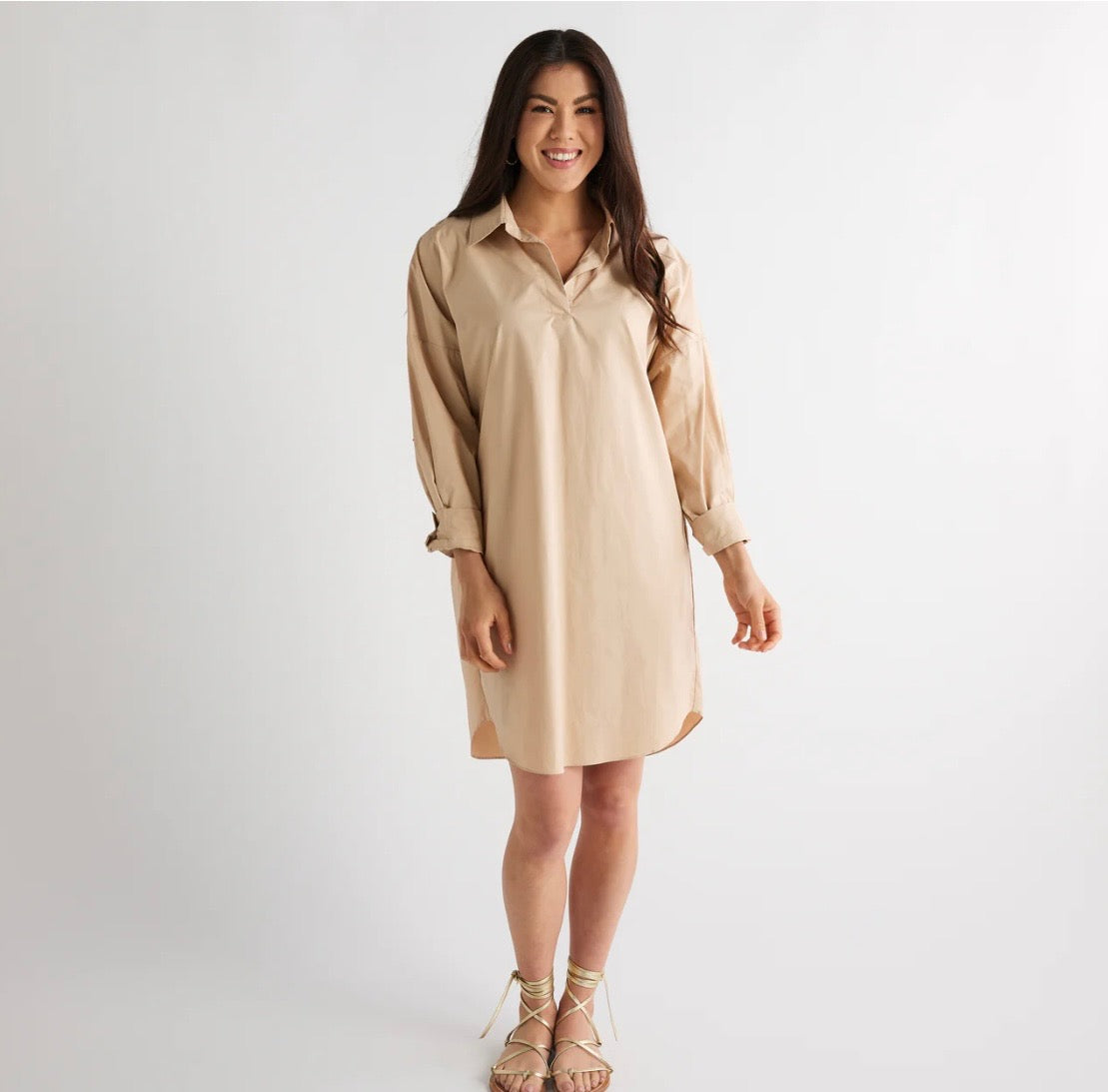 Caryn Lawn Preppy Star Elbow Dress KHAKI