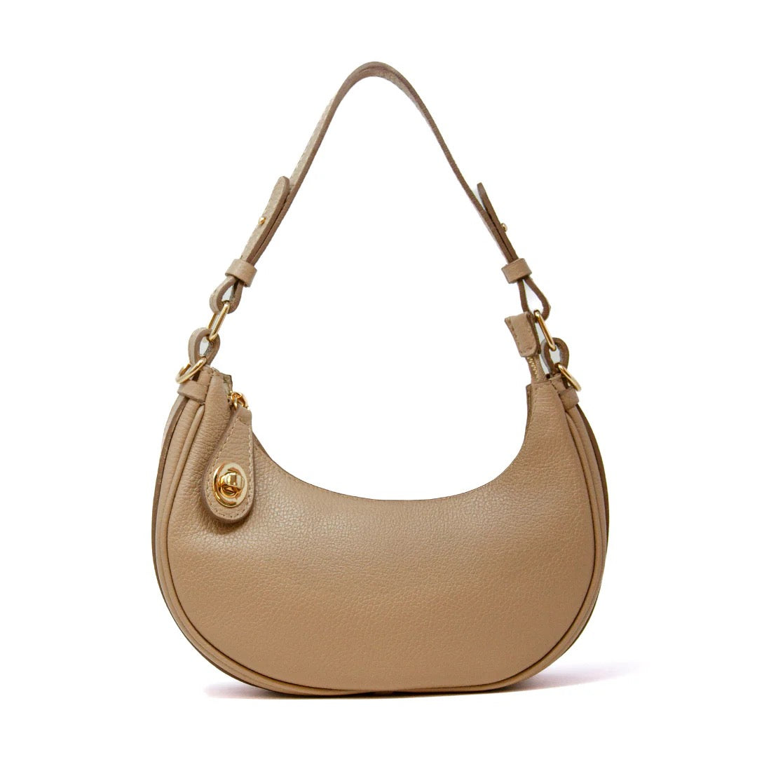 GF Half-Moon Italian Leather Shoulder Bag BEIGE