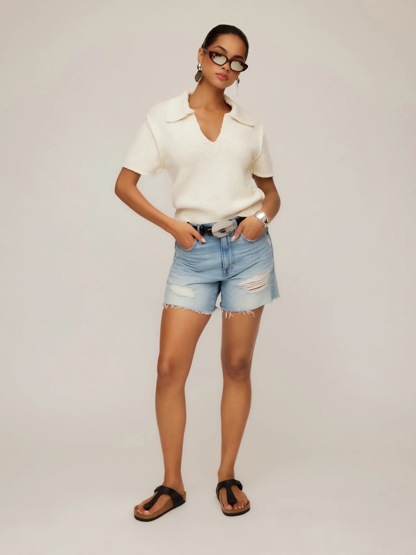 Fifteen Twenty Evie Knit Polo Top - CREAM