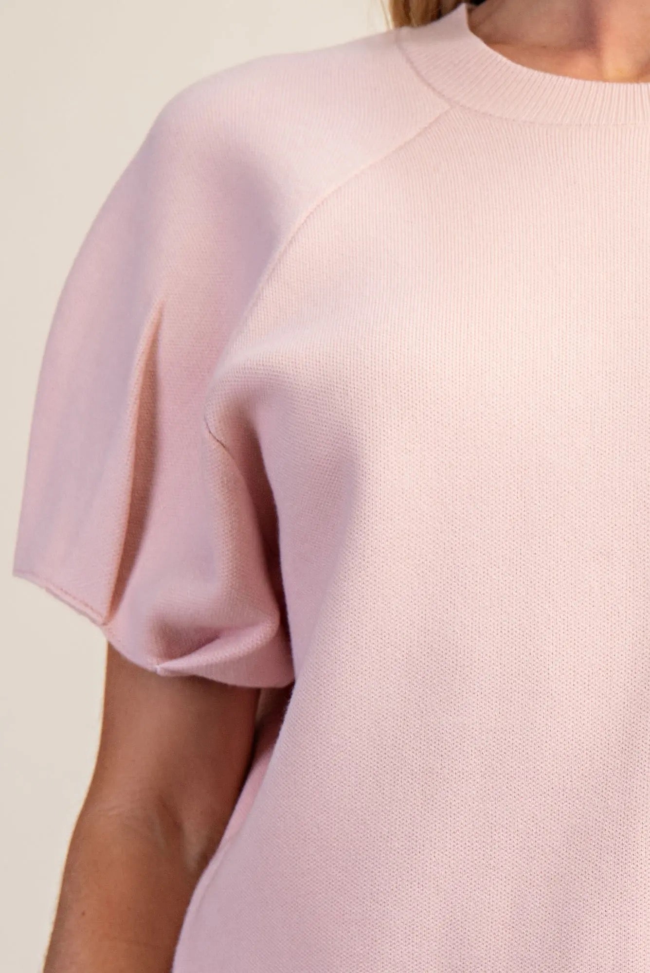 Pleated Sleeve Sweater - PINK