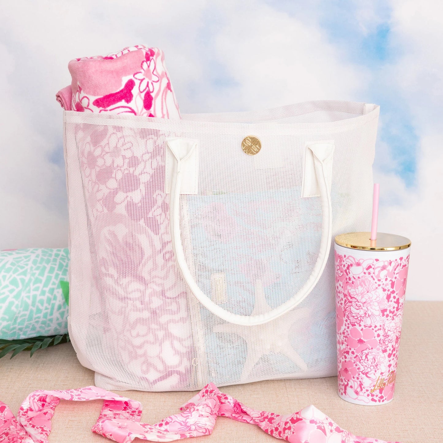 LP Mesh Beach Bag CONCH SHELL PINK BURST OF JOY
