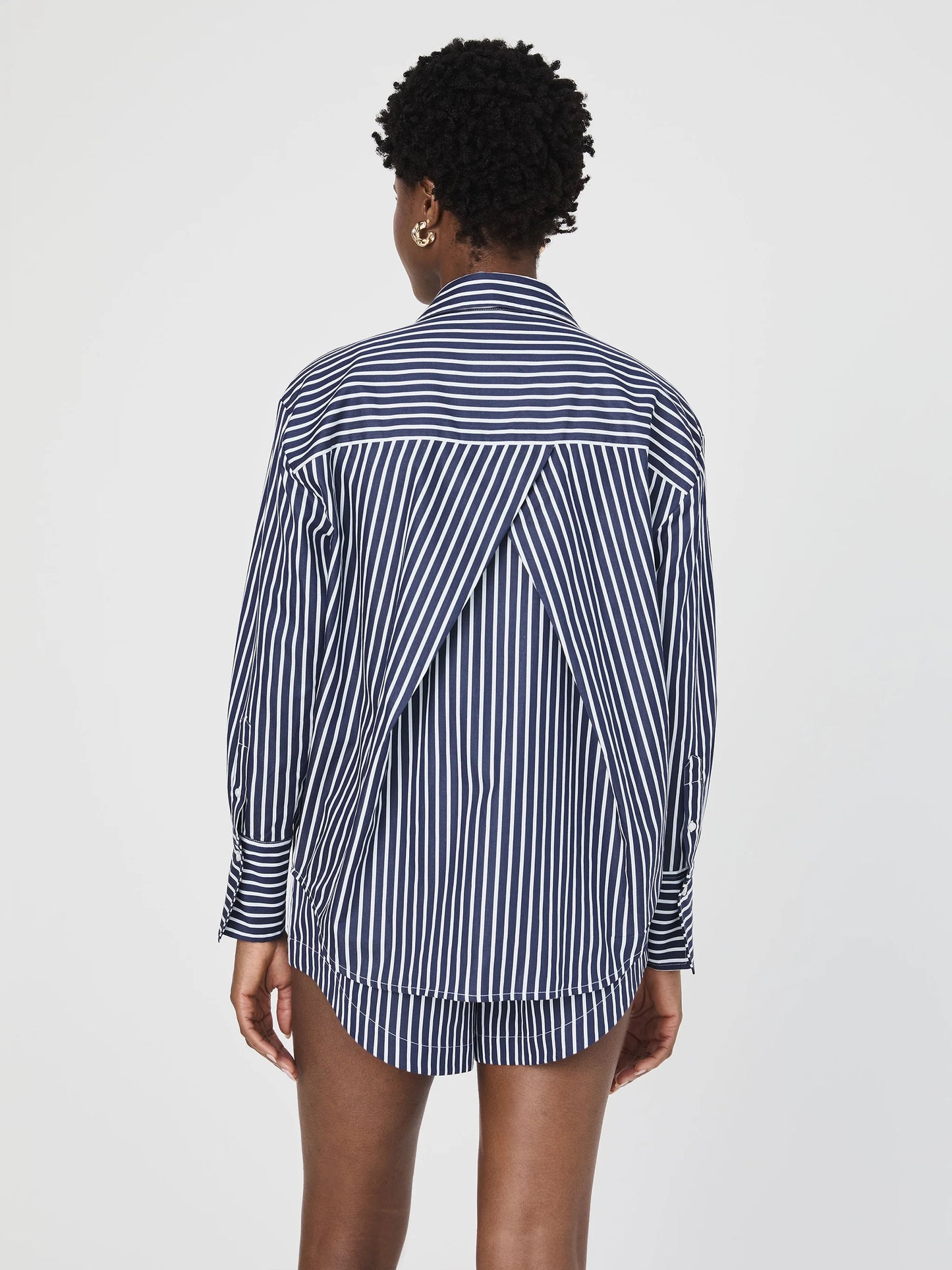 French Connection Alexis Cotton Angled Yoke Striped Shirt - MARINE/SUMMER WHITE