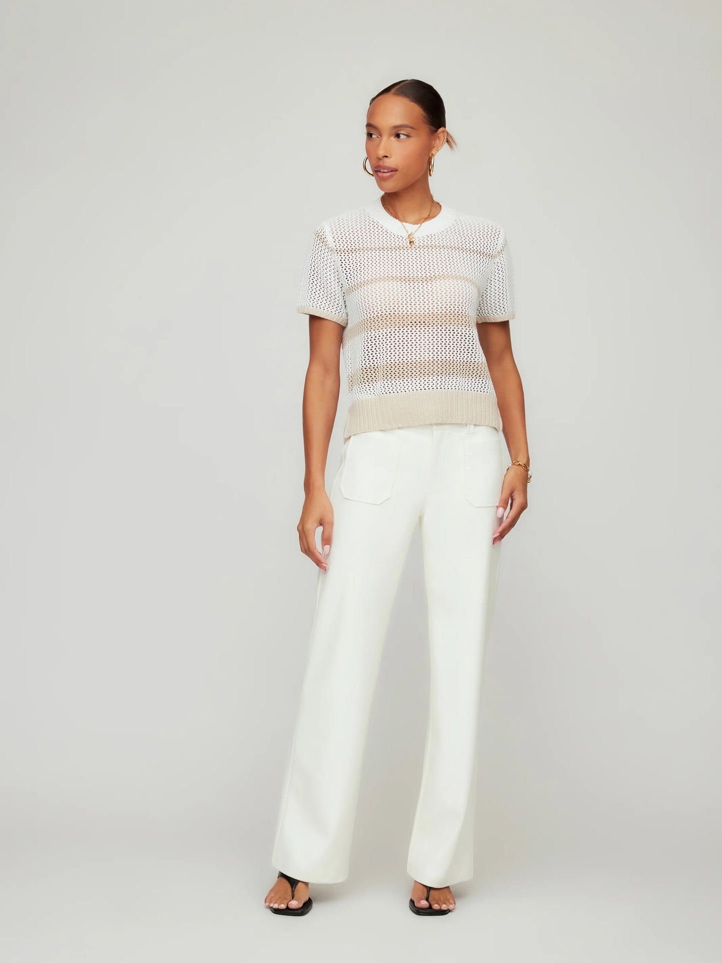 Fifteen Twenty Faye Crochet Sweater Top - CREAM/KHAKI