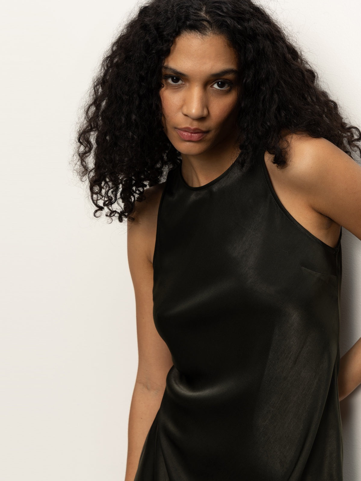 Sanctuary Everyday Satin Dress - BLACK OLIVE