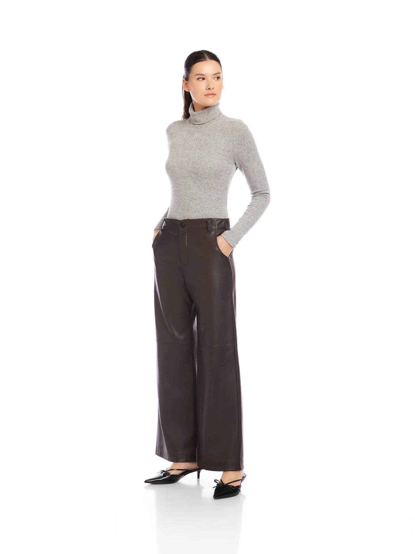 Fifteen Twenty Lara Faux Leather Wide Leg Pants - BROWN