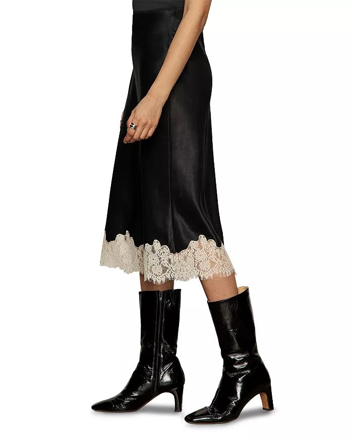 Sanctuary One Of A Kind Satin Midi Skirt - BLACK