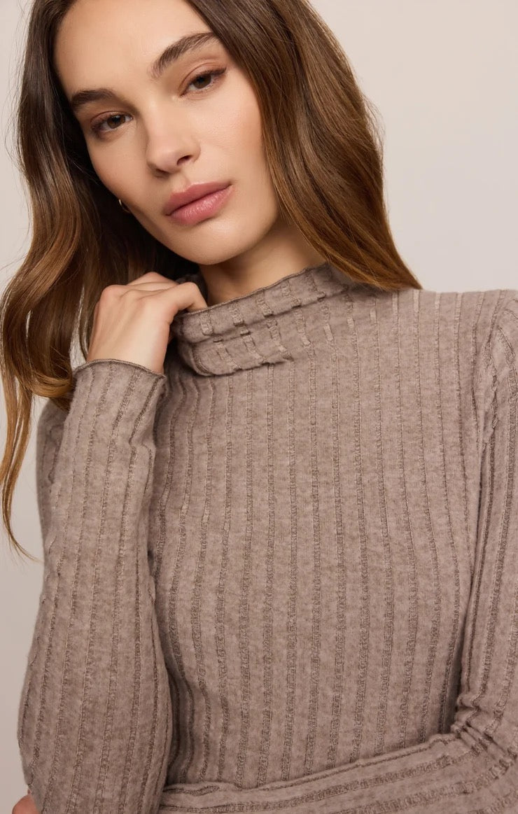 Z Supply Hattie Rib Mock Neck Top - HEATHER ASH