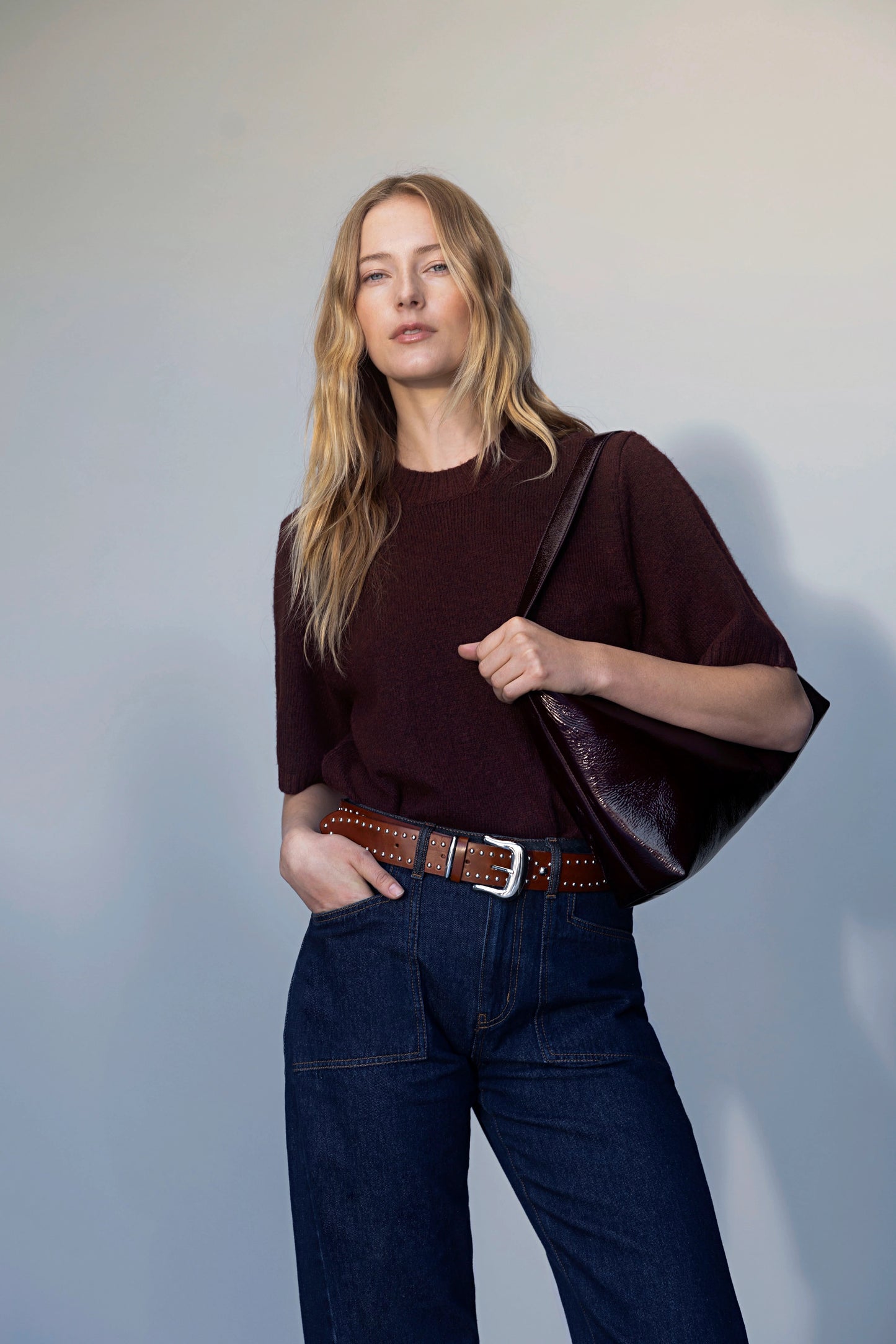 Sanctuary Rowan Studded Belt - MAHOGANY