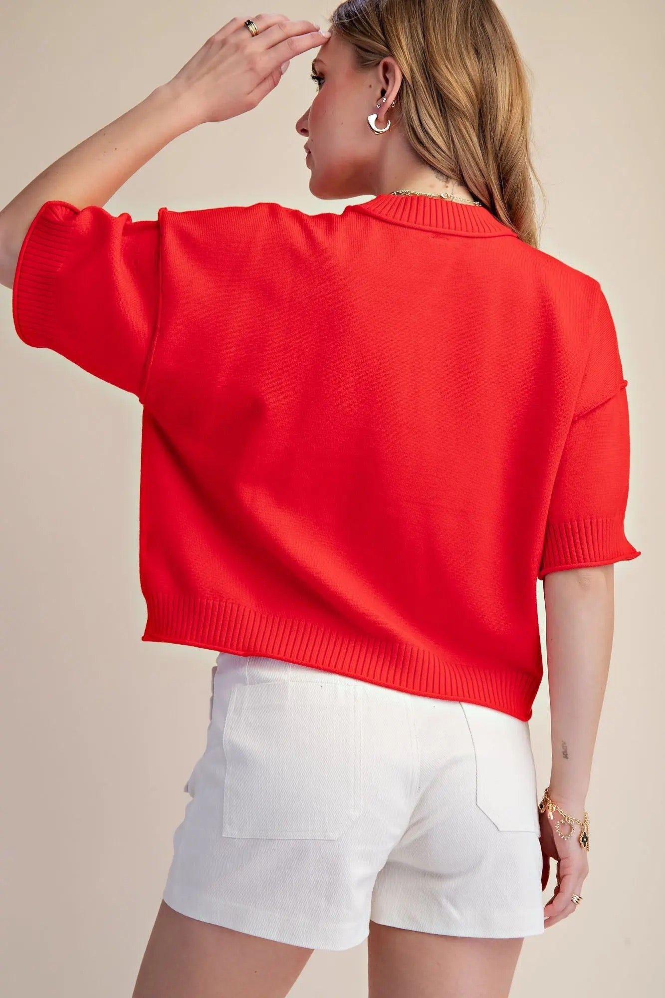 GL Crew Neck Exposed Seam Sweater RED