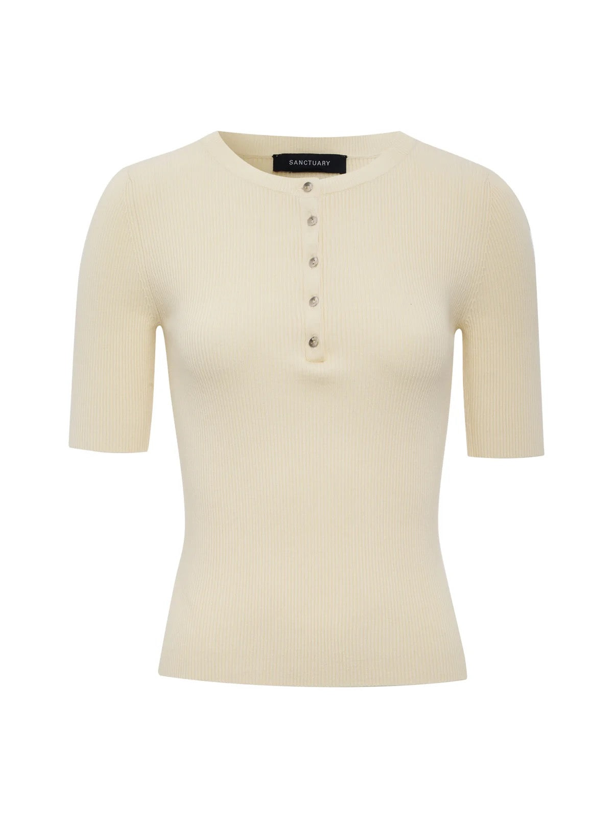 Sanctuary Ribbed Henley Tee - BONE