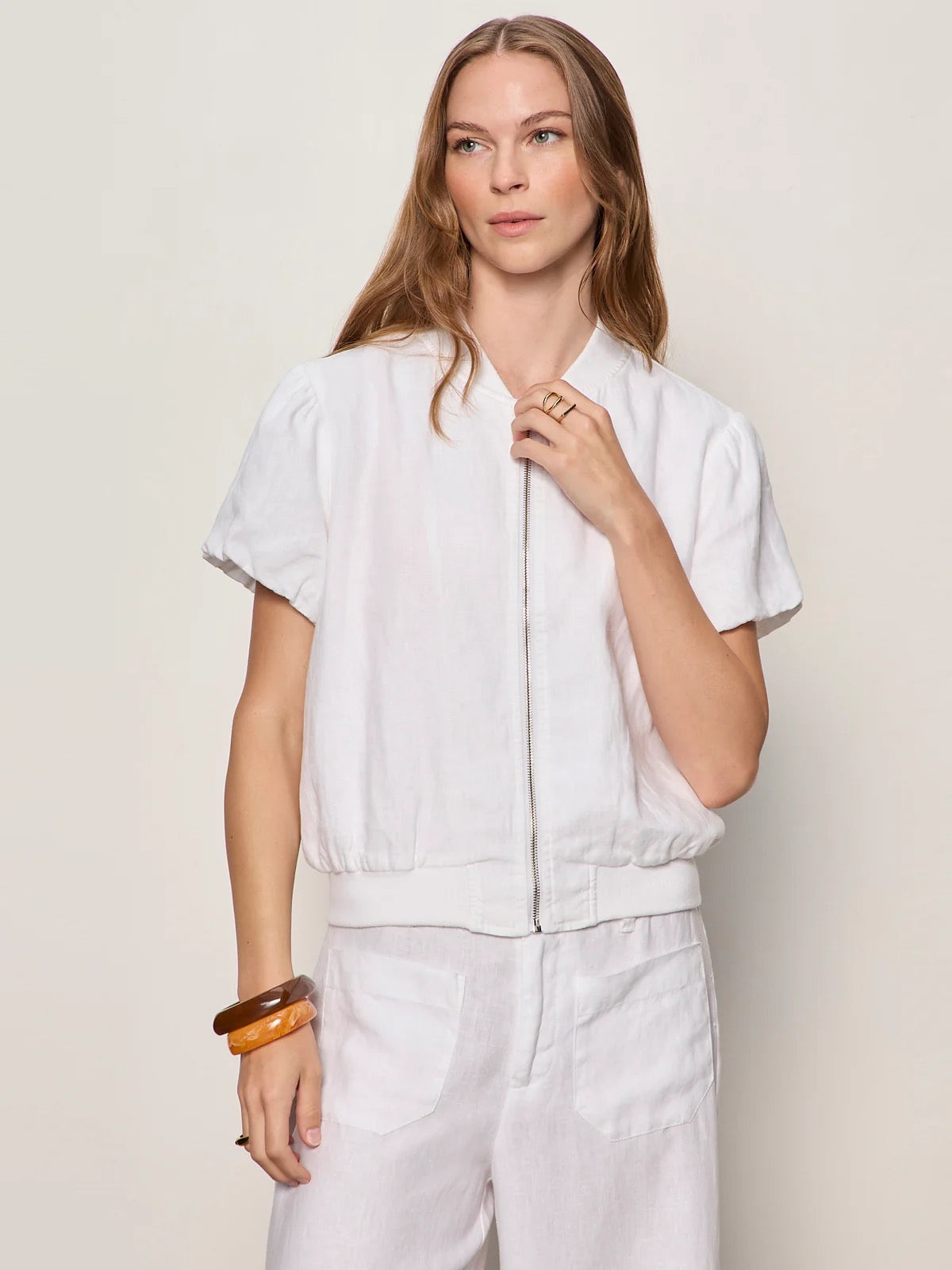 Sanctuary Everly Linen Bomber - WHITE