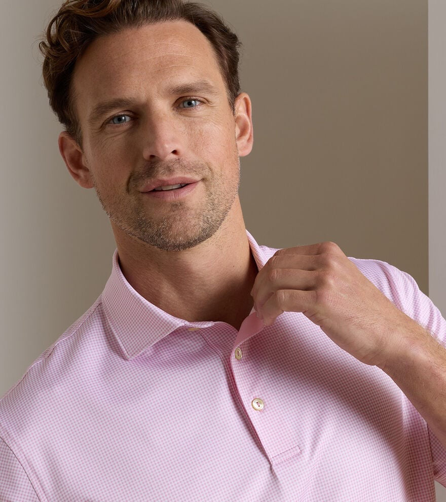 Peter Millar Gingham Performance Jersey Polo - PINK PARFAIT