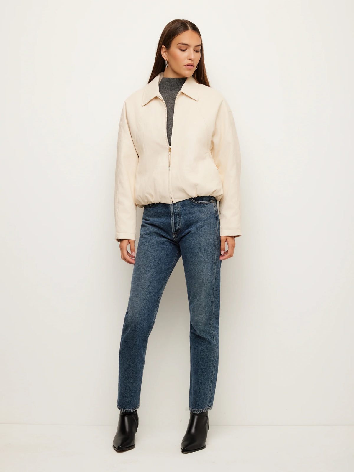 Fifteen Twenty Regin Faux Leather Bomber Jacket - ECRU