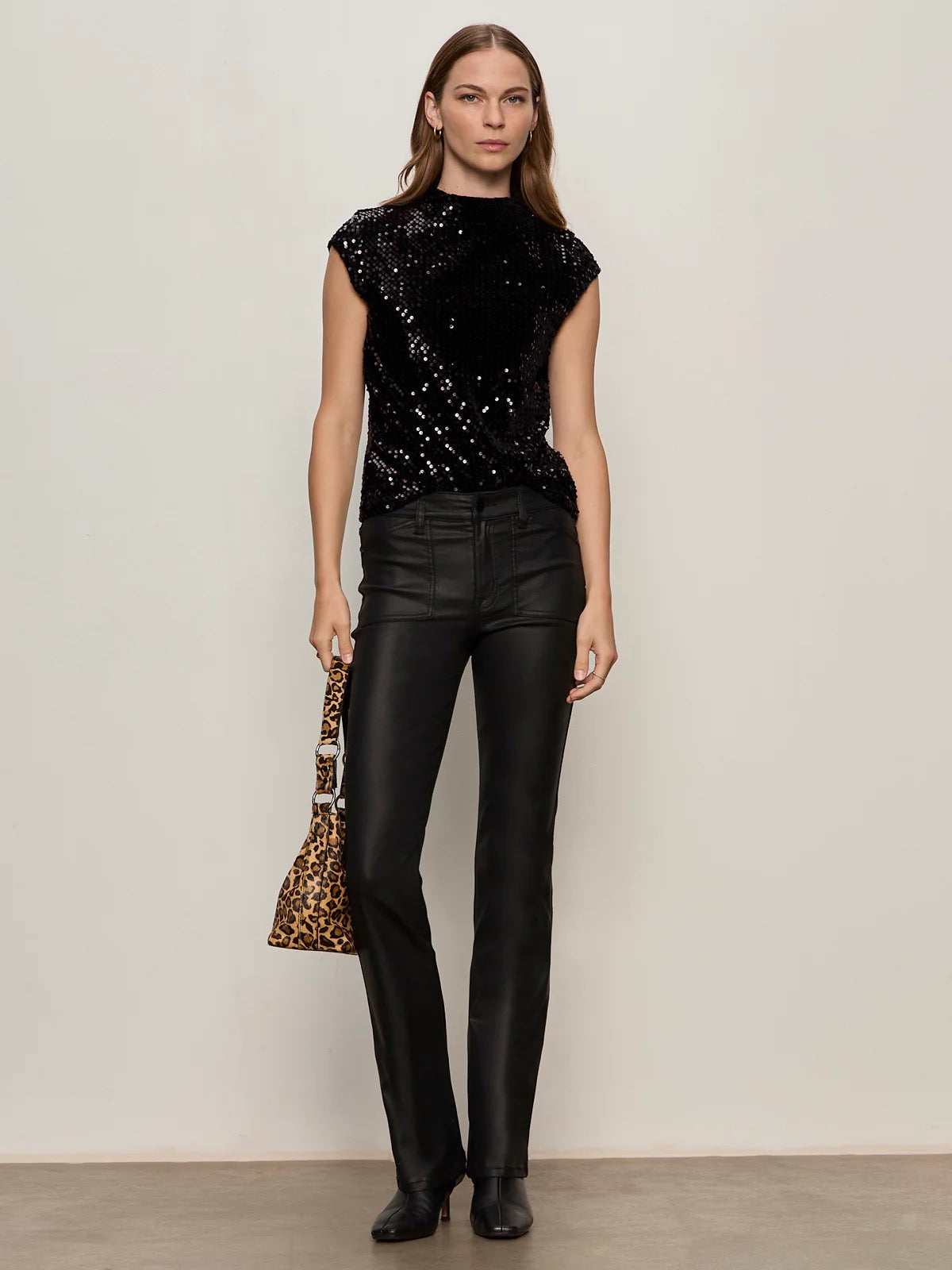 Sanctuary Funnel Neck Sequin Top - BLACK