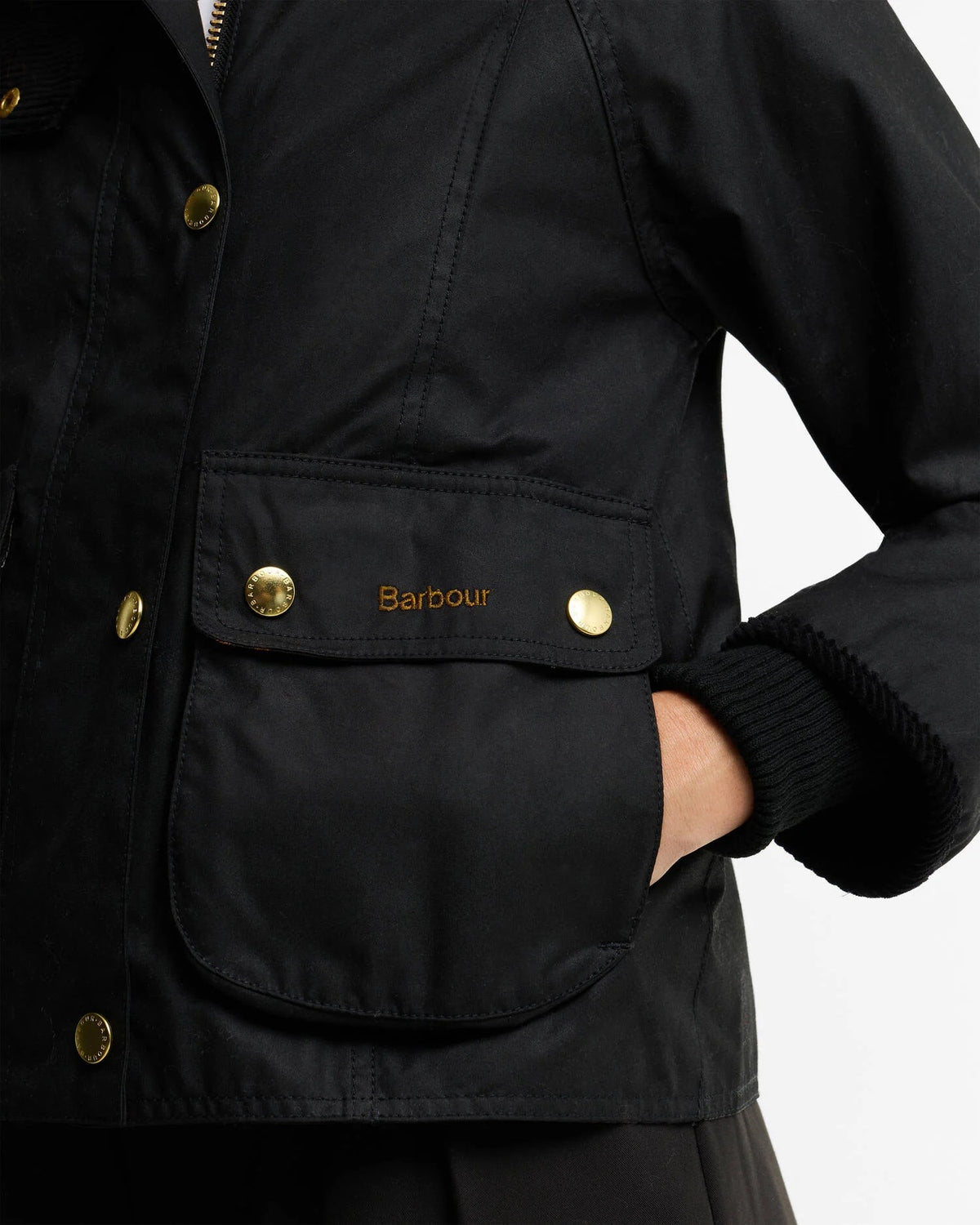 Barbour Cropped Beadnell Waxed Jacket - BLACK/CLASSIC
