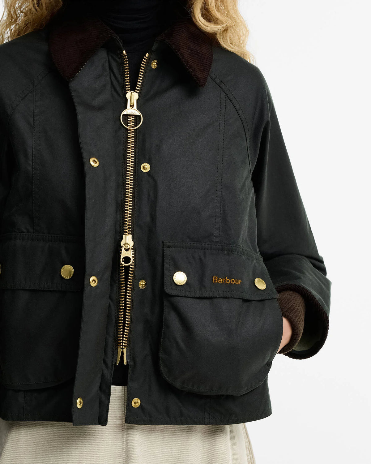 Barbour Cropped Beadnell Waxed Jacket - SAGE/ANCIENT