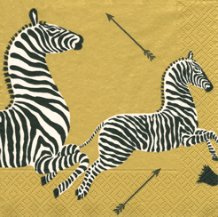 Caspari Cocktail Napkin Zebras - GOLD