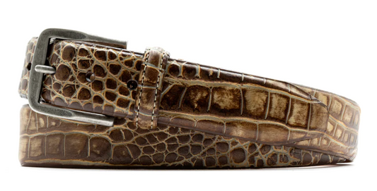 Martin Dingman Bradley Italian Aliigator Grain Leather Belt - WEATHERED OAK