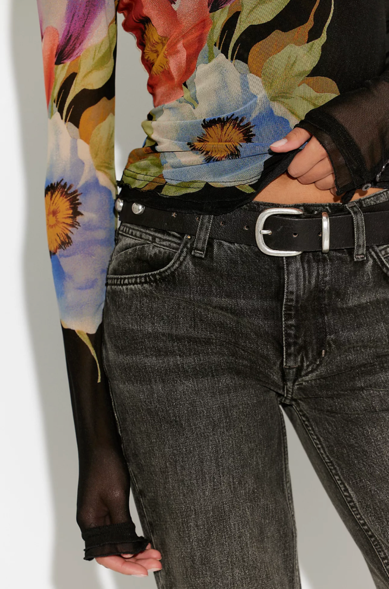 Free People Lilly Printed Long Sleeve - BLACK COMBO