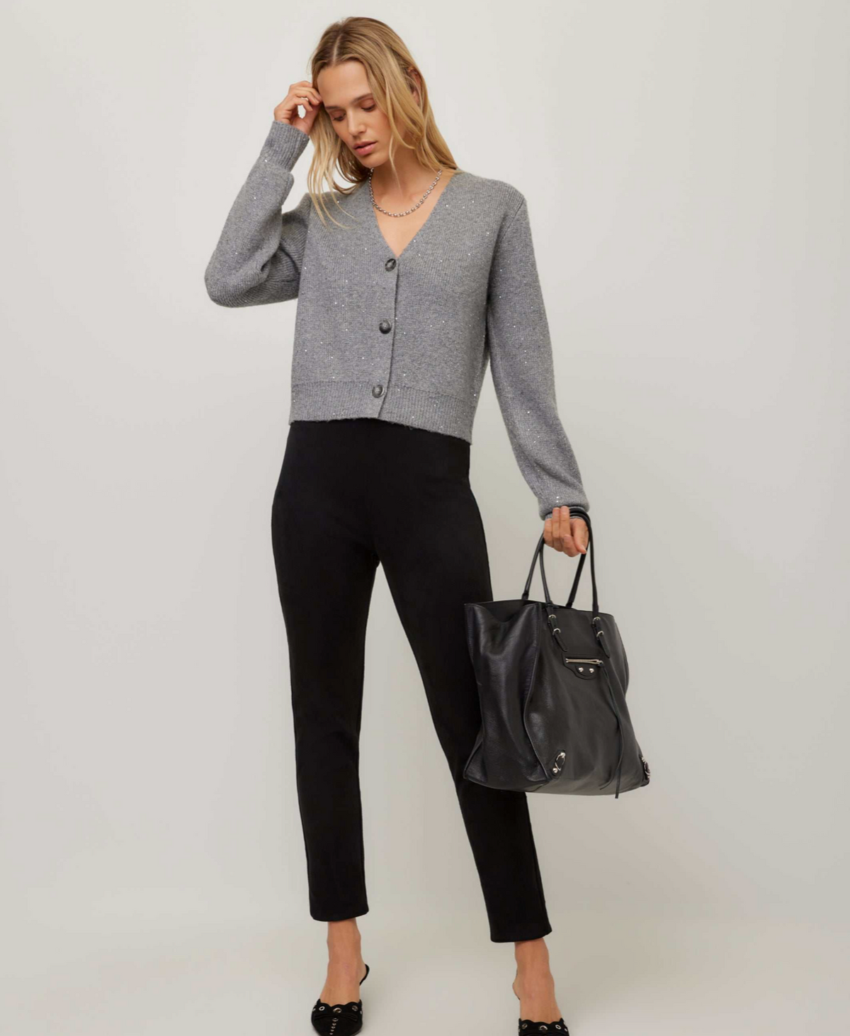 Fifteen Twenty Nae Sequin Cardigan Sweater - STEEL