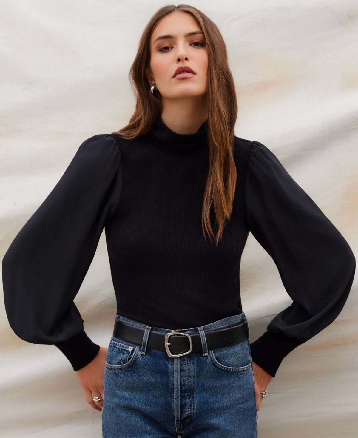 Fifteen Twenty Lisette Contrast Turtleneck Top - BLACK