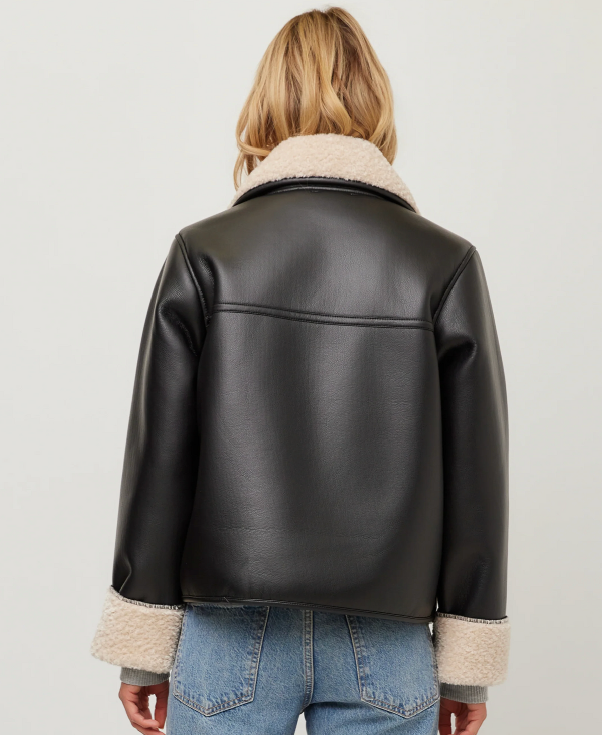 Fifteen Twenty Tara Faux Leather Shearling Jacket - BLACK/CREAM