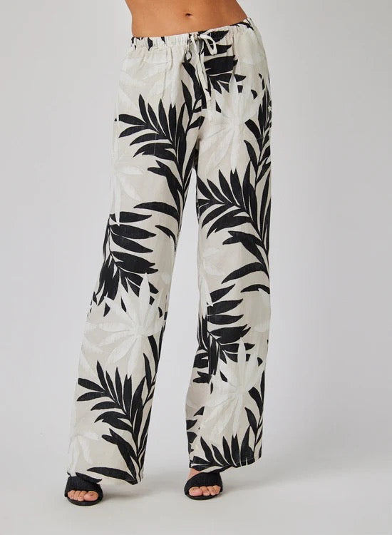 Bella Dahl Wide Leg Drawstring Pant - MAUI PALM PRINT