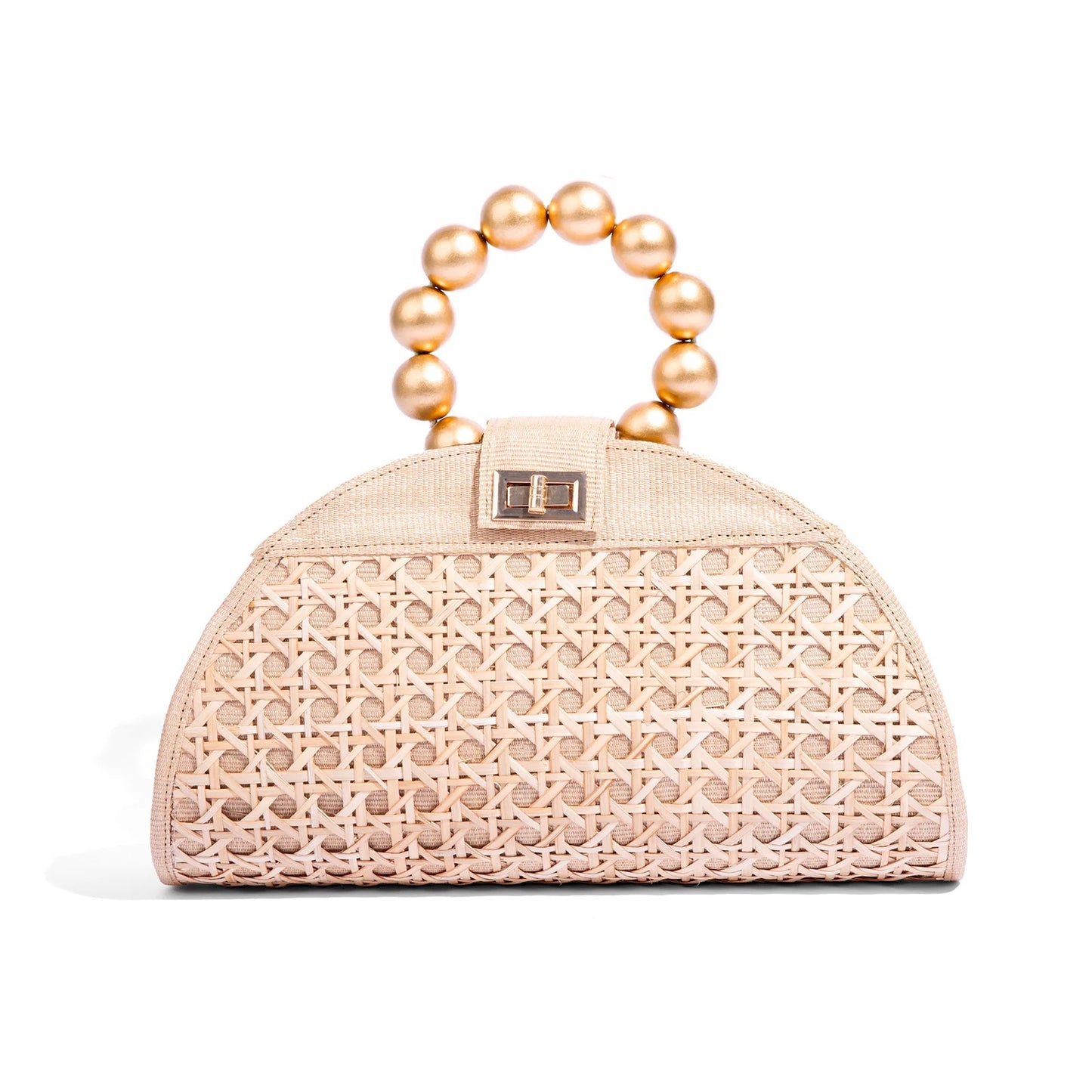 SS The Isabella Woven Rattan Statement Bag TAN & GOLD