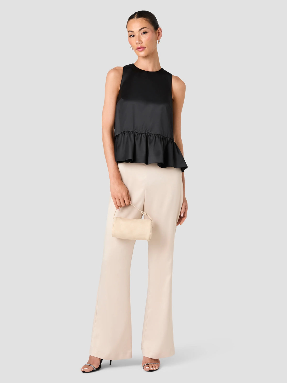 FC Carey Satin Sleeveless Peplum Top BLACK
