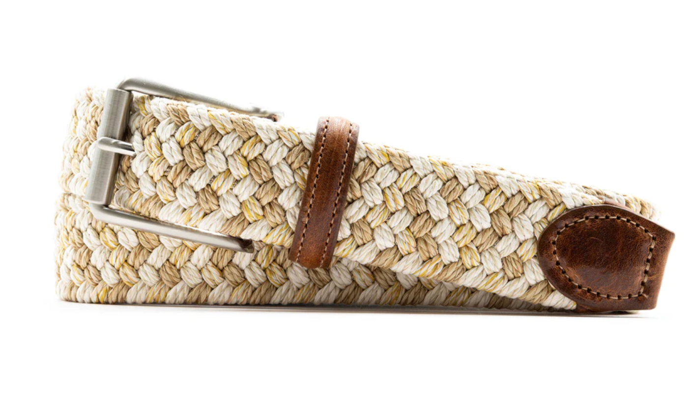 MD Como Braided Italian Linen Belt SAND/MULTI