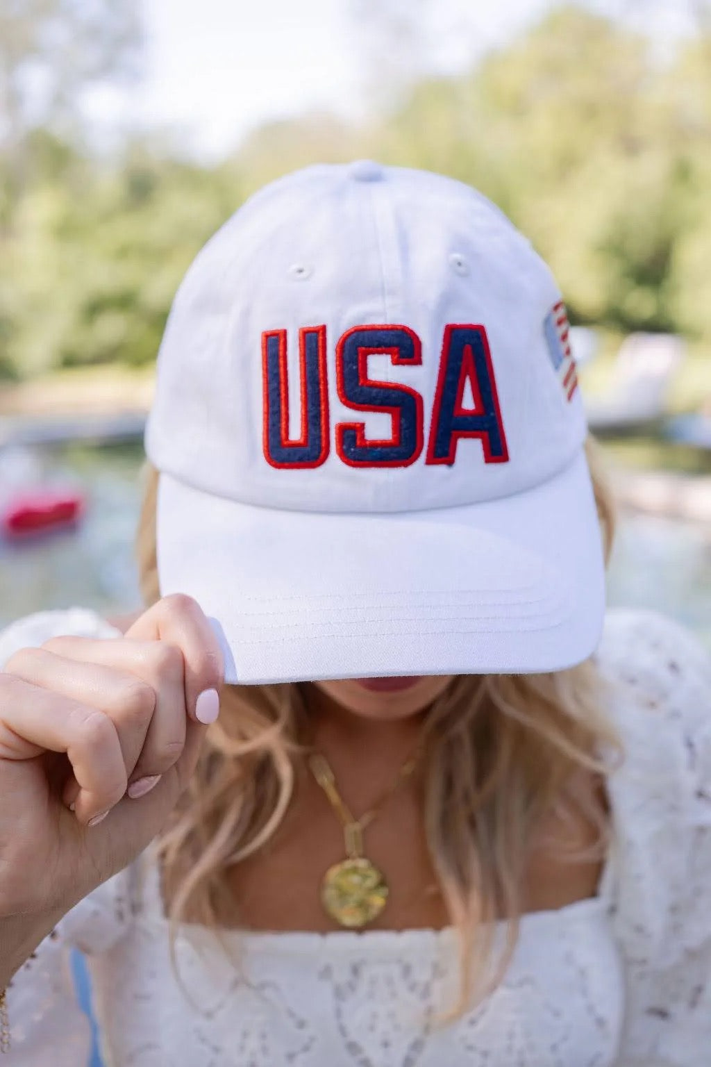 LL USA Embroidered Baseball Hat WHITE