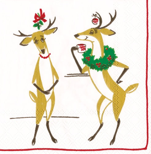 Caspari Mistletoe Meets Toddy Cocktail Napkin - WHITE