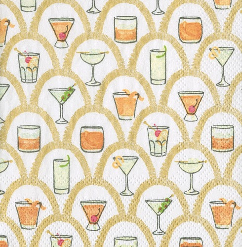 Caspari Deco Cocktails Cocktail Napkin - WHITE MULTI