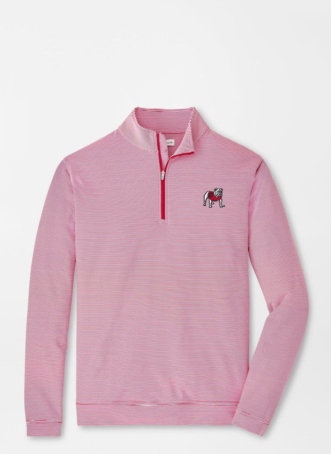 Peter Millar Standing Bulldog Perth Mini Stripe Stretch Quarter-Zip - RED3/WHITE